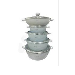 Набор кастрюль и сковородок AllB163, две ручки, гранит, 5 шт, белый