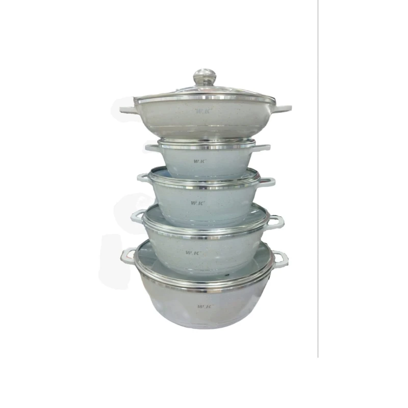 Набор кастрюль и сковородок AllB163, две ручки, гранит, 5 шт, белый