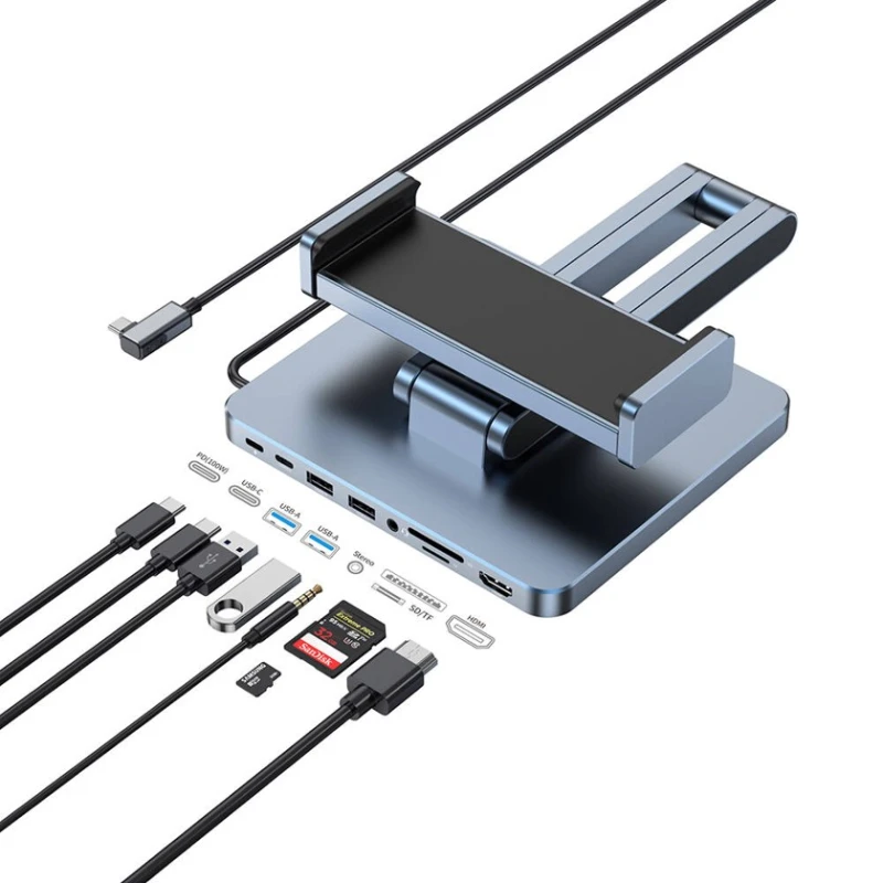 Держатель настольный для телефона и планшета Wiwu AH801 8-в-1 USB-C Hub Grey Держатель настольный для телефона и планшета Wiwu AH801 8-в-1 USB-C Hub Grey