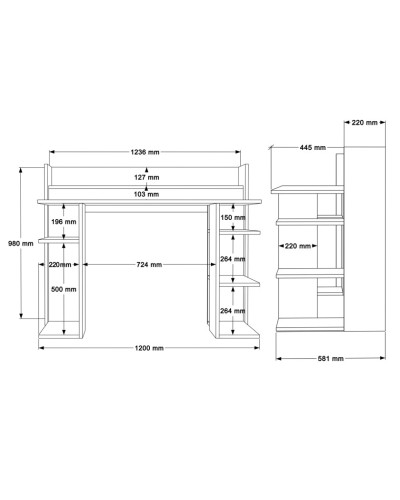 Kompüter masası Ev Plus 12116071, LDSP, 123x58x98 sm