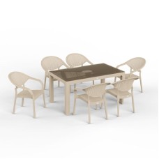 Bağ üçün mebel dəsti Florya Garden Cappuccino, masa ölçüsü 90x150 sm, stul ölçüsü 45x58x56x84 sm - Florya Garden 024