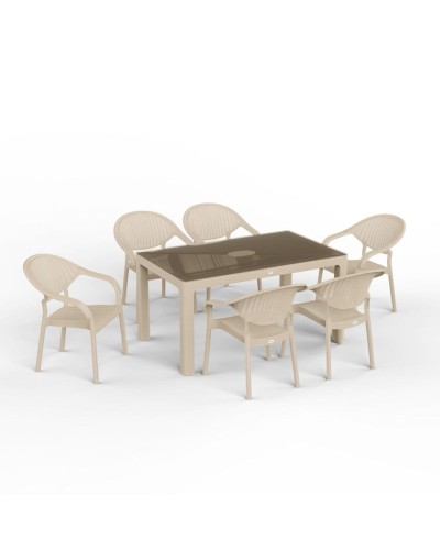 Bağ üçün mebel dəsti Florya Garden Cappuccino, masa ölçüsü 90x150 sm, stul ölçüsü 45x58x56x84 sm - Florya Garden 024