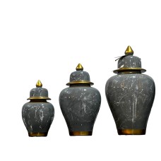 Dekorativ banka dəsti Bianco CO31, 3 əd, keramika, tünd boz/mərmər, 24x13 sm, 31x17 sm, 39x21 sm