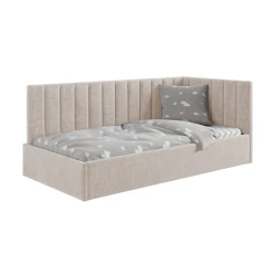 Односпальная кровать Art_tek_yataq 18, ламинат/текстиль, серая, 200x85x90 см