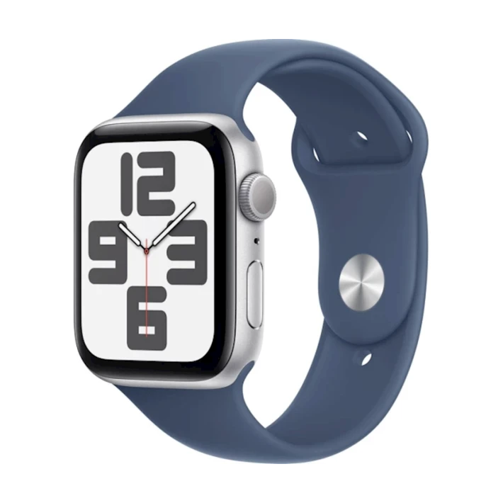 Ağıllı saat Apple Watch SE GPS 44mm Silver Aluminium Case with Denim Sport Band - M/L