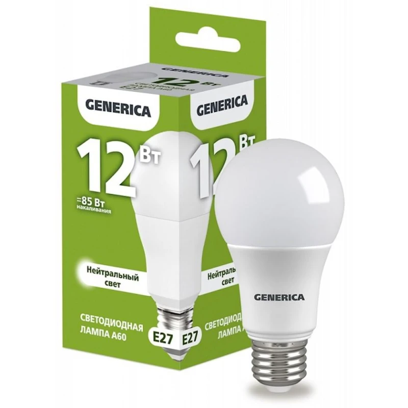 Лампа светодиодная Generica A60 E27, 12Вт, 4000K Лампа светодиодная Generica A60 E27, 12Вт, 4000K