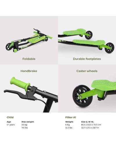 Uşaqlar üçün samokat Yvolution Yfliker A1 Air 100029, yaşıl/qara