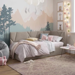 Односпальная кровать Art_tek_yataq 51, ламинат/текстиль, коричневая, 200x85x90 см