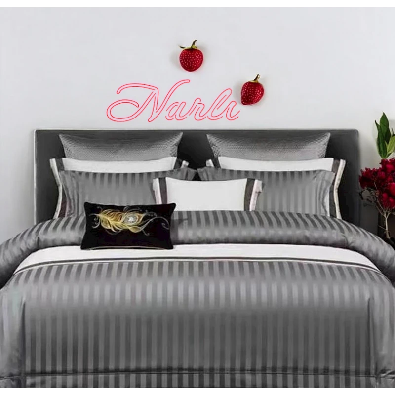 Комплект постельного белья Narlı 000419, пододеяльник 200x230 см, простыня 230x250 см, наволочка 50х70 см, евро, сатин, серый Комплект постельного белья Narlı 000419, пододеяльник 200x230 см, простыня 230x250 см, наволочка 50х70 см, евро, сатин, серый