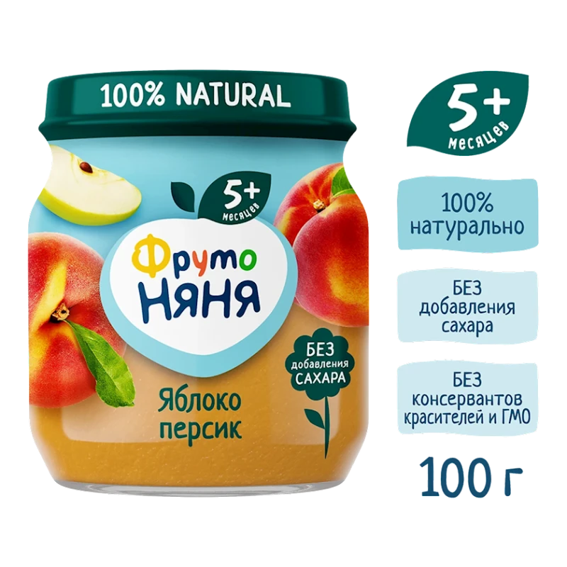 Фруктовое пюре ФрутоНяня Яблоко и Персик, 100 г Фруктовое пюре ФрутоНяня Яблоко и Персик, 100 г