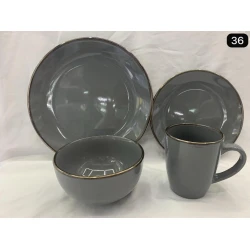 Набор столовой посуды 911miv-N36, керамика, серый/золотистый, 4 персон, 16 предметов