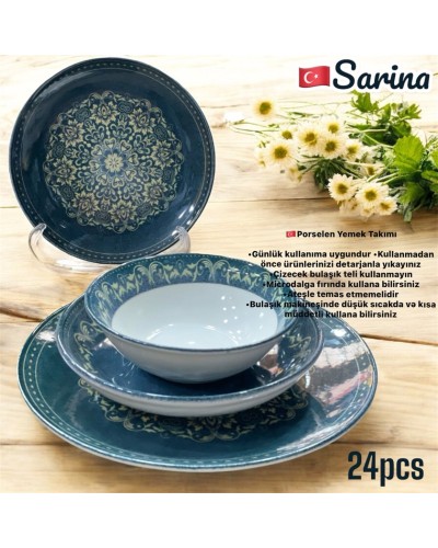 Süfrə qab-qacaq Sarina SHA-00006596, farfor, göy, 6 nəfərlik, 24 ədəd