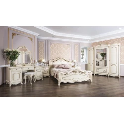 Набор мебели для спальни Era Mebel Mona Liza, кремовый (шкаф 212x65x231 см, кровать 183x213x140 см, прикроватная тумба 62x47x67.5 см, комод 160x53x77.5 см, зеркало 93х108 см)