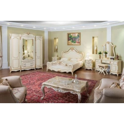 Набор мебели для спальни Era Mebel Mona Liza, кремовый (шкаф 212x65x231 см, кровать 183x213x140 см, прикроватная тумба 62x47x67.5 см, комод 160x53x77.5 см, зеркало 93х108 см)