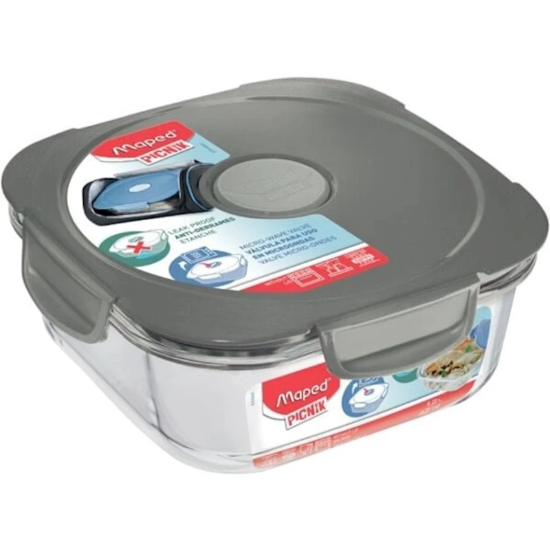 Ланч-бокс Maped Picnik, 1.2 л, 20x20x7 см, стеклянный, серый