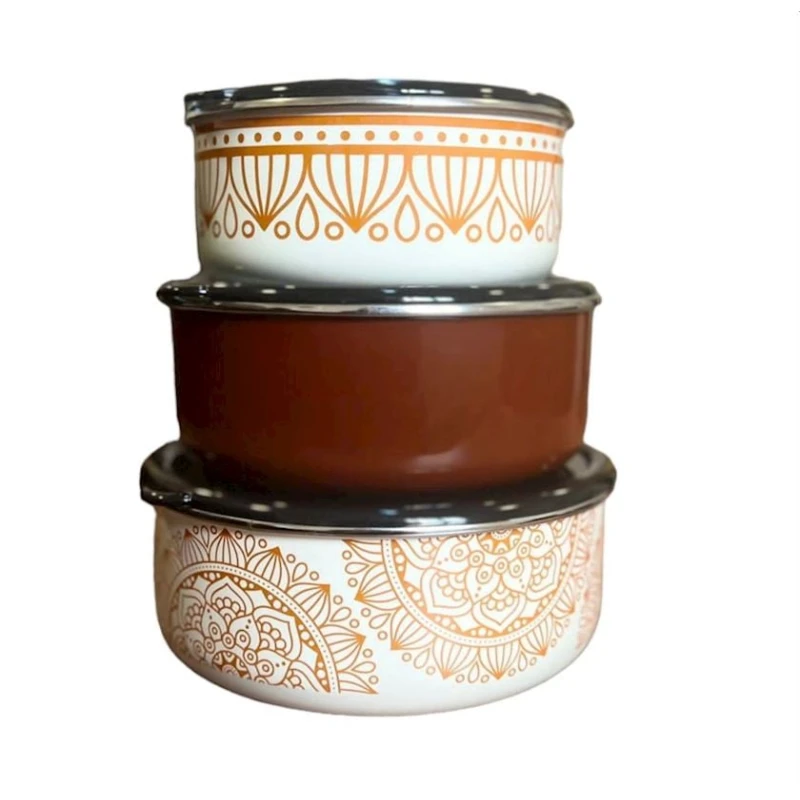 Konteyner dəsti qapaqları ilə, 6 əşya, 14/16/18 sm, qəhvəyi/ağ