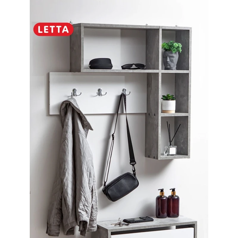 Вешалка с полками Letta Beton White, 78x16х101 см, ЛДСП, белый Вешалка с полками Letta Beton White, 78x16х101 см, ЛДСП, белый