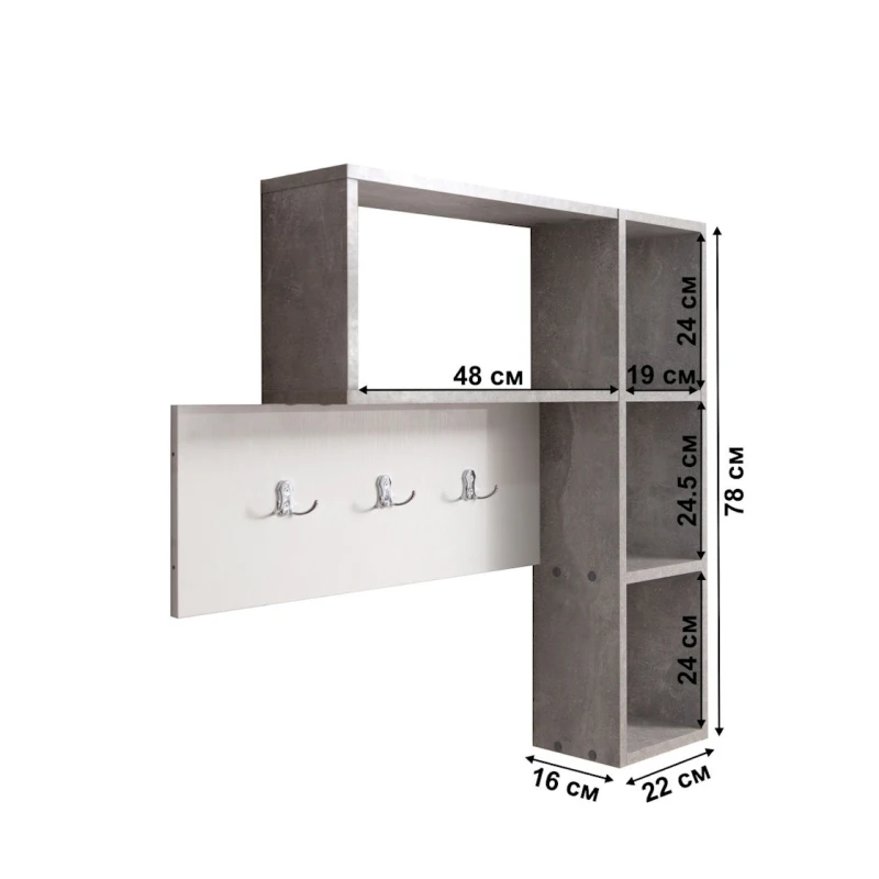 Вешалка с полками Letta Beton White, 78x16х101 см, ЛДСП, белый Вешалка с полками Letta Beton White, 78x16х101 см, ЛДСП, белый