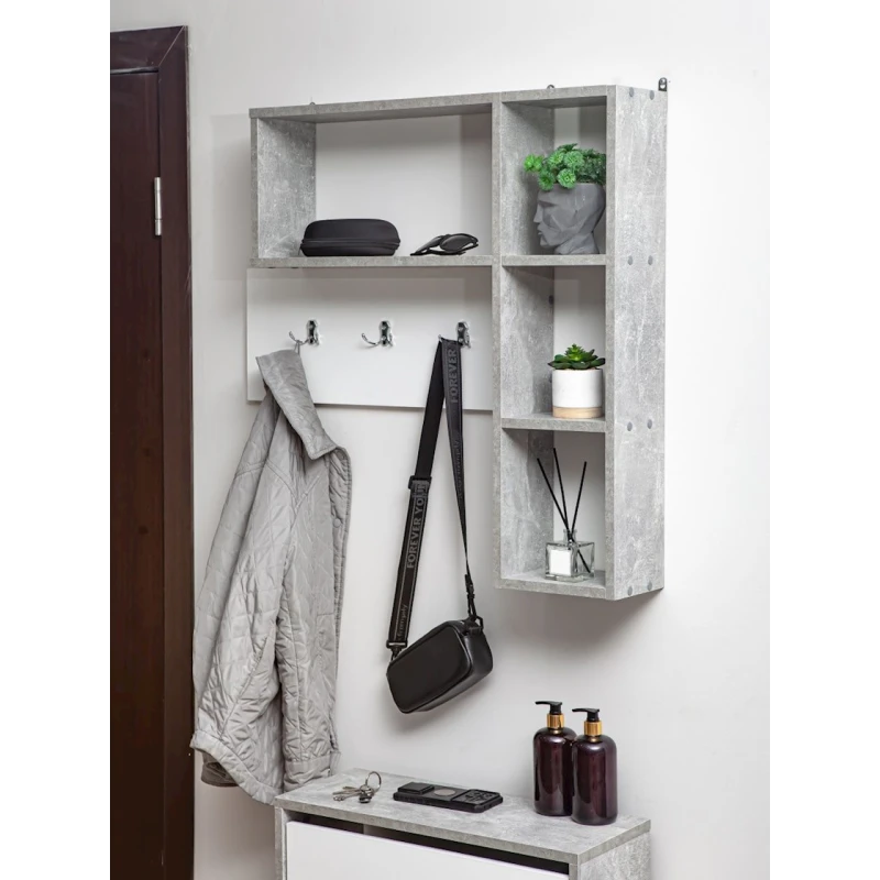 Вешалка с полками Letta Beton White, 78x16х101 см, ЛДСП, белый Вешалка с полками Letta Beton White, 78x16х101 см, ЛДСП, белый