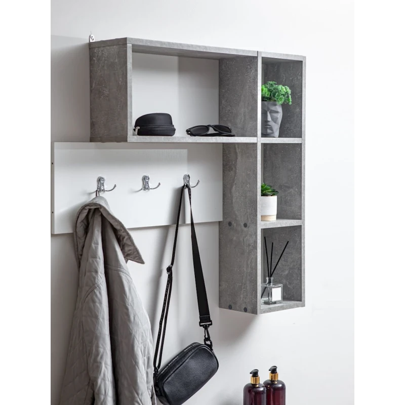 Вешалка с полками Letta Beton White, 78x16х101 см, ЛДСП, белый Вешалка с полками Letta Beton White, 78x16х101 см, ЛДСП, белый