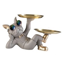 Dekorativ heykəlcik Nimçə ilə fransız buldog White gold, qatran