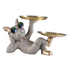 Dekorativ heykəlcik Nimçə ilə fransız buldog White gold, qatran