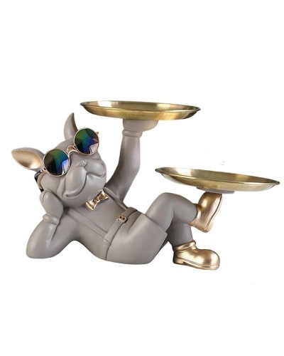 Dekorativ heykəlcik Nimçə ilə fransız buldog White gold, qatran
