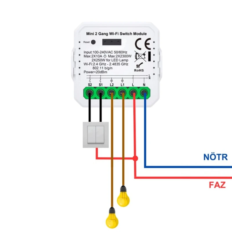 Двухканальное умное реле Tuya Mini WiFi - WRM-02