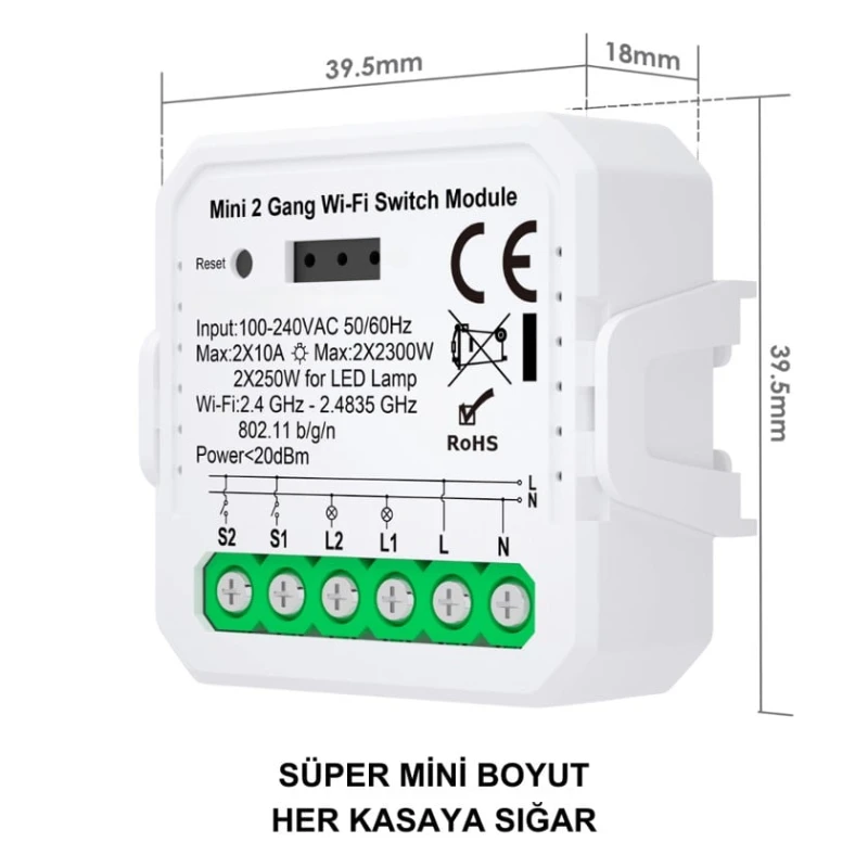 Двухканальное умное реле Tuya Mini WiFi - WRM-02