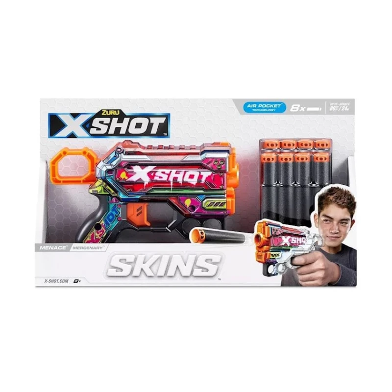 Бластер Zuru X-Shot Skins Menace Mercenary, 8 дротиков, 8+, разноцветный