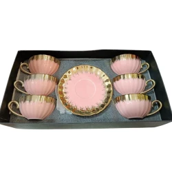 Çay dəsti, çəhrayı/qızılı, 6 nəfərlik