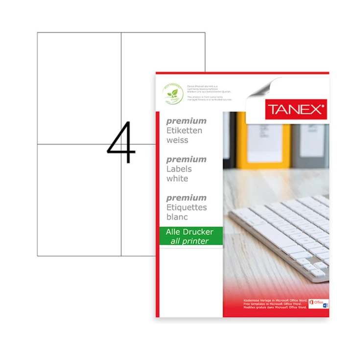 Этикетки самоклеющиеся Tanex TW-2204, 105x148.5 мм, 4 шт x 100 листов