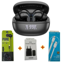 Беспроводные наушники Hoco EQ5 Black + Подарок Проводные наушники Strap Pure + Сетевое зарядное устройство Samsung 25W + Кабель USB Borofone BX89