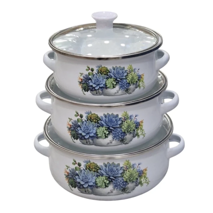 Qazan dəsti SHA-00004678, mina/şüşə, rəngbərəng, 14/16/18 sm, 3 əd