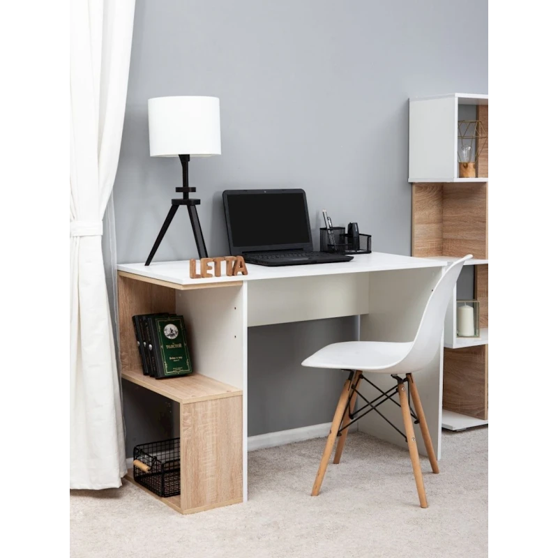 Письменный стол Letta, белый/бежевый, ЛДСП, 110х50х75 см Письменный стол Letta, белый/бежевый, ЛДСП, 110х50х75 см
