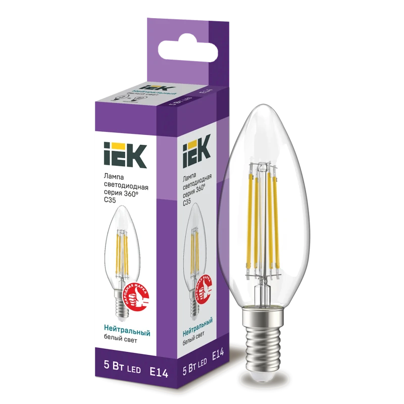 Светодиодная лампа IEK C35 E14 5W 4000K Светодиодная лампа IEK C35 E14 5W 4000K