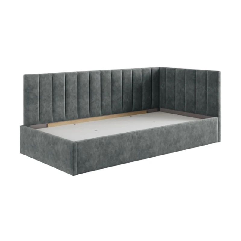 Односпальная кровать Art_tek_yataq 68, ламинат/текстиль, серая, 200x85x90 см