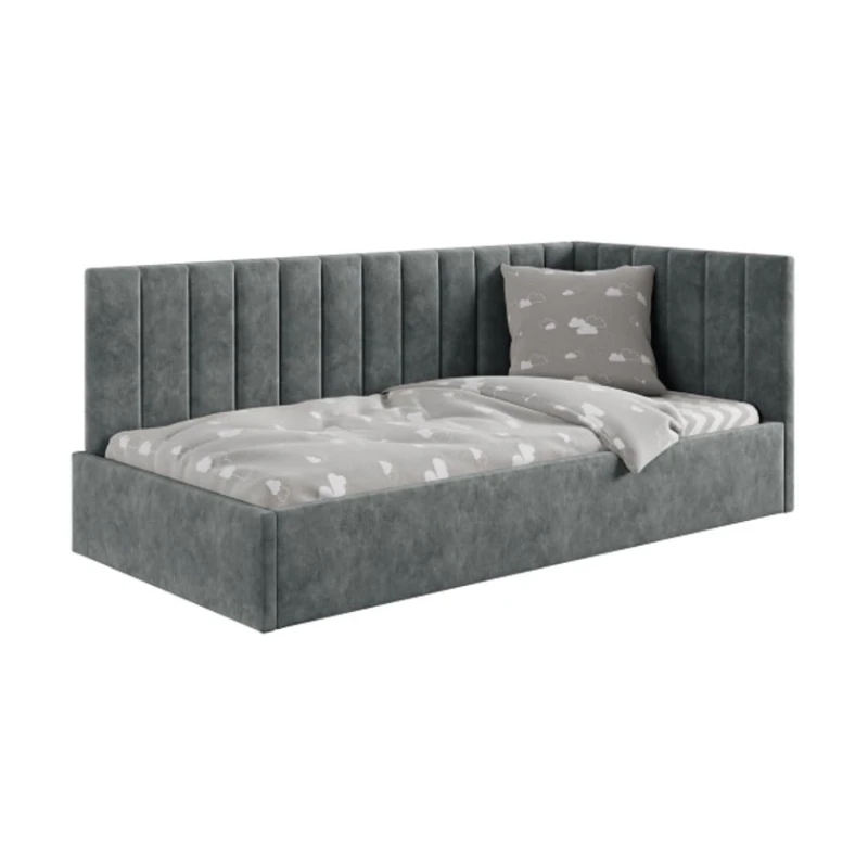 Односпальная кровать Art_tek_yataq 68, ламинат/текстиль, серая, 200x85x90 см