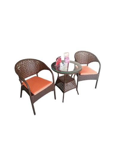 Bağ üçün mebel dəsti Zili Rattan Venesiya, 2 nəfərlik, masa ölçüsü 60x67 sm, qəhvəyi/narıncı