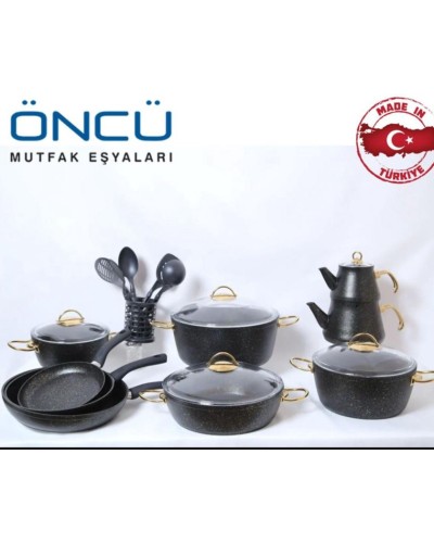 Qab-qacaq dəsti, qara, 25 parça, 6 parça qaşıq dəsti, 2 əlcək, önlük, 20/24/28/30 sm