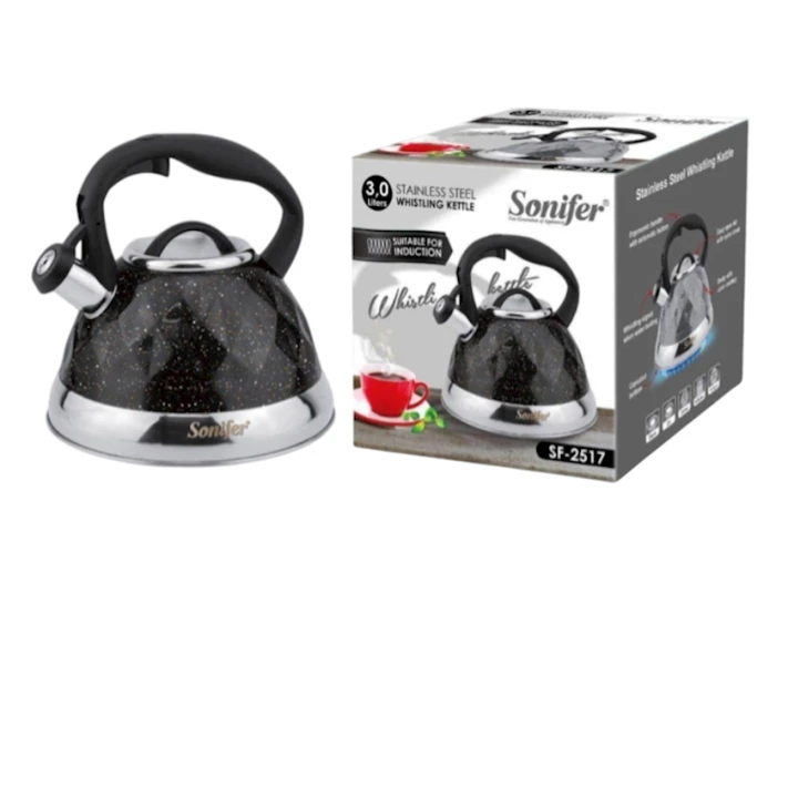 Чайник Sonifer SF-2517, нержавеющая сталь, черный, 3 л