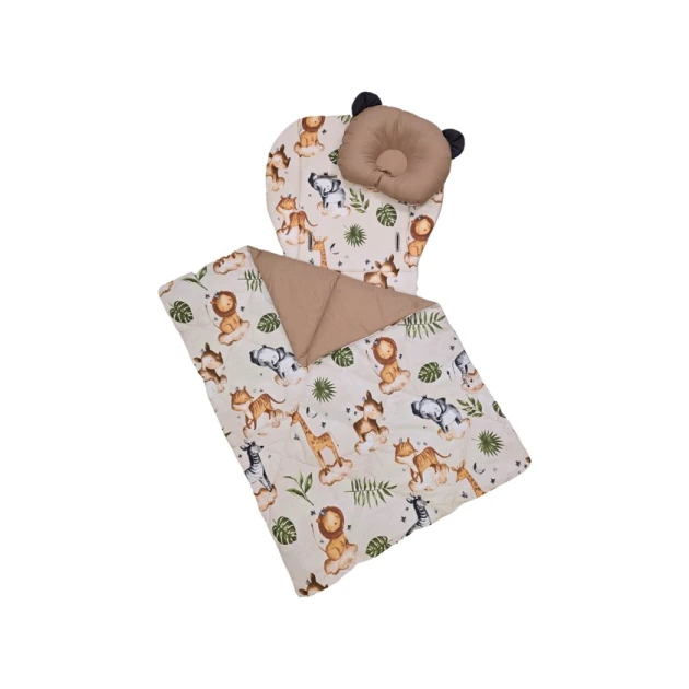 Набор для детской коляски Softcare матрас 78x33 см, одеяло 65x85 см, подушка, бежевый/животные