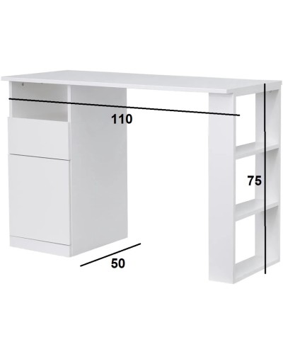 Kompüter masası Marina 3563_M25stol1stvorka+White, LDSP, 75x50x110 sm, ağ