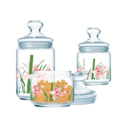 Набор банок для хранения Luminarc Red Orchis, 3 шт, 500/750/1000 мл, стекло, прозрачный