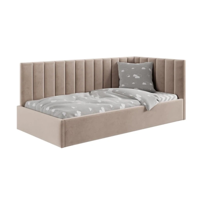 Односпальная кровать Art_tek_yataq(100) 54, ламинат/текстиль, бежевая, 200x85x100 см