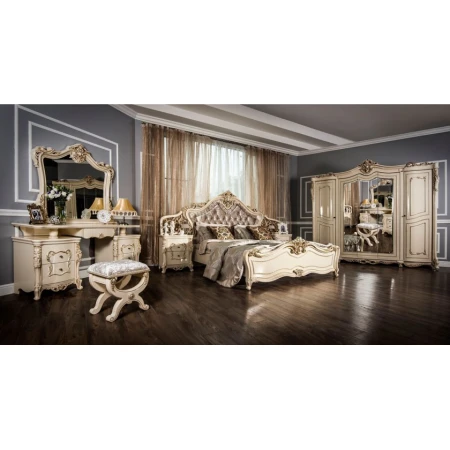 Набор мебели для спальни Era Mebel Djakonda, кремовый (шкаф 255x65x240 см, кровать 213x212x170 см, прикроватная тумба 58x48x69 см, комод 170x48x85 см, зеркало 129х119 см) Набор мебели для спальни Era Mebel Djakonda, кремовый (шкаф 255x65x240 см, кровать 213x212x170 см, прикроватная тумба 58x48x69 см, комод 170x48x85 см, зеркало 129х119 см)