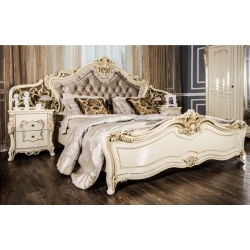 Набор мебели для спальни Era Mebel Djakonda, кремовый (шкаф 255x65x240 см, кровать 213x212x170 см, прикроватная тумба 58x48x69 см, комод 170x48x85 см, зеркало 129х119 см)