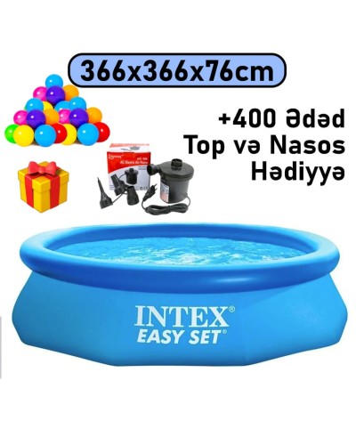 Şişmə hovuz Intex 366x366x76 sm, dairəvi, həcmi 5621 l, mavi, 5621TX28130T400N - 5621TX28130T400N