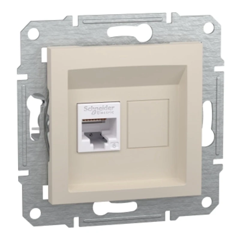 Розетка для интернета и телефона Schneider Electric Asfora EPH4770123, бежевая, 7.1х7.1 cм