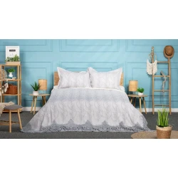 Комплект постельного белья Pima Cotton 0000929, покрывало 260х260 см, наволочки 50х70 см, двуспальный, велюр серый